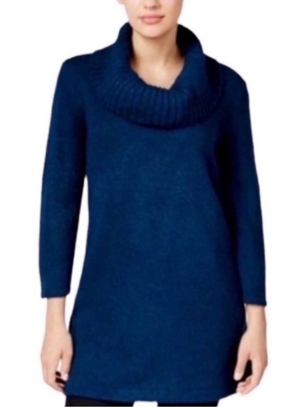 Karen Scott Teal Blue Cowl Neck 3/4 Sleeve Knit Sweater Size XS